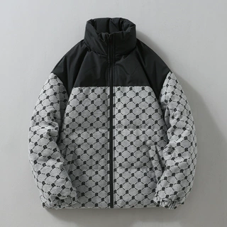 237冬季新品男式时尚羽绒服字母提花潮牌外套男拼色休闲保暖外套