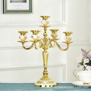 Three-head Candlestick Luxury Gold-plated Silver-plated Metal Alloy High-end European-style Alloy Home Hotel KTV Classic