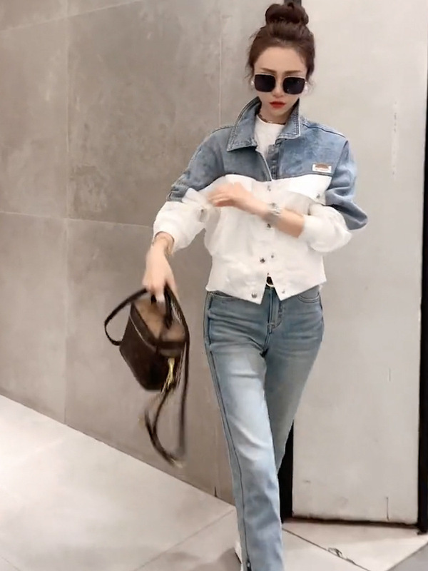Korean Trendyy Simple Elegant Casual Short Tops and Jeans Complete Set with 2023 New Suits