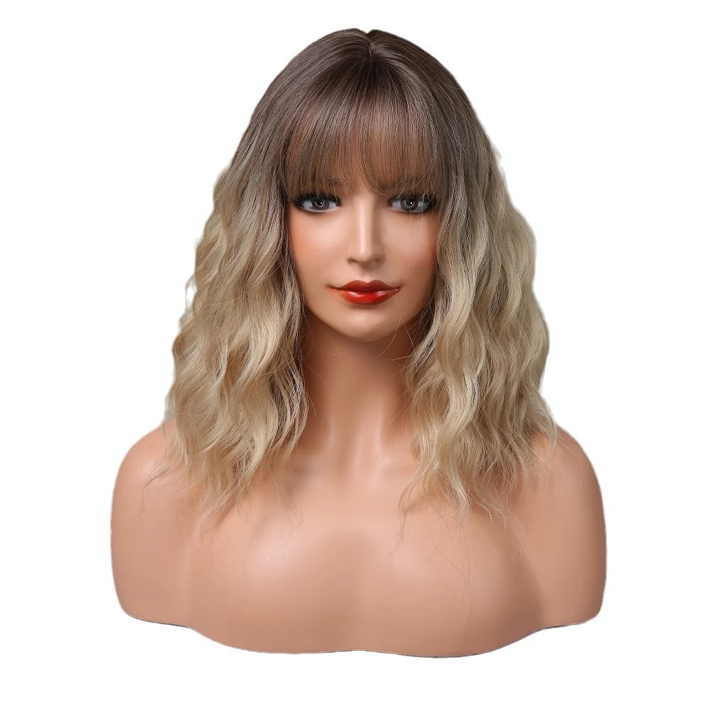 Unisex gradient short curly hair bangs wig headpiece Short Wig chemical fiber mechanism headpiece_voghion.com