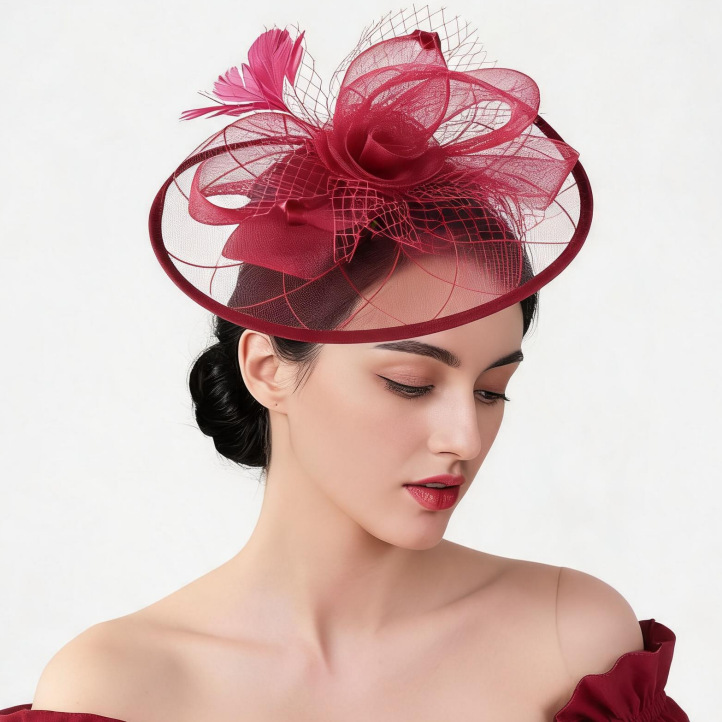 Cross-Border Hot-Selling Hair Accessories: Elastic Net Feather Fascinators, Hair Clips, Hairbands, Jewelry, Horse Racing Festival Party Handmade Flower Hair Ornaments