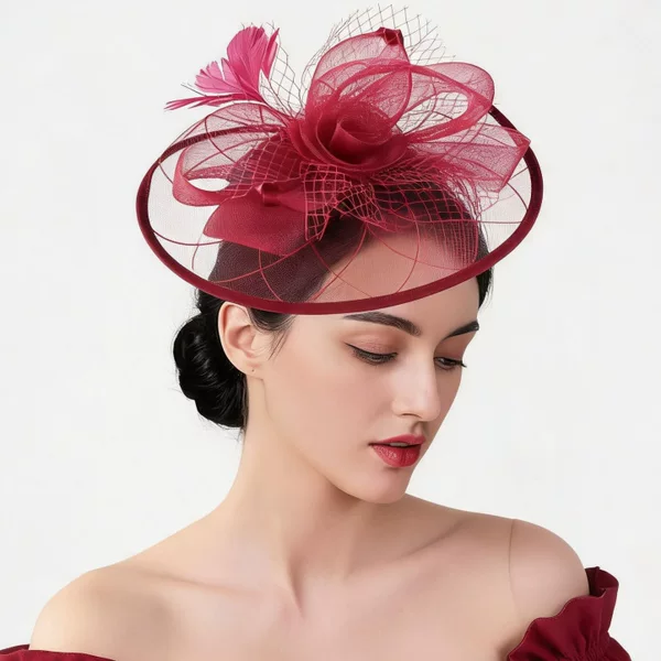 Cross-Border Hot-Selling Hair Accessories: Elastic Net Feather Fascinators, Hair Clips, Hairbands, Jewelry, Horse Racing Festival Party Handmade Flower Hair Ornaments