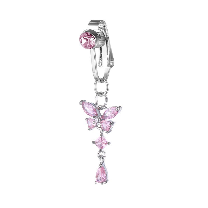 Light Luxury Butterfly Crystal Belly Button Clip for Women, Fashionable Rhinestone Pendant, Niche Design Waist Accessory