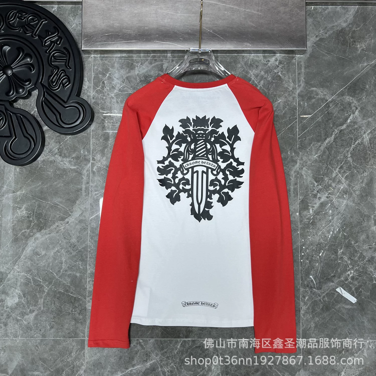 Chrome Heart Кроу Красные и белые футболки с круглым вырезом для мужчин и женщин с длинным рукавом