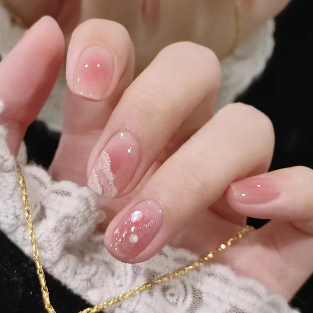Uñas postizas rosas populares de Xiaohongshu, puntas de uñas con efecto rubor, uñas postizas desmontables más vendidas
