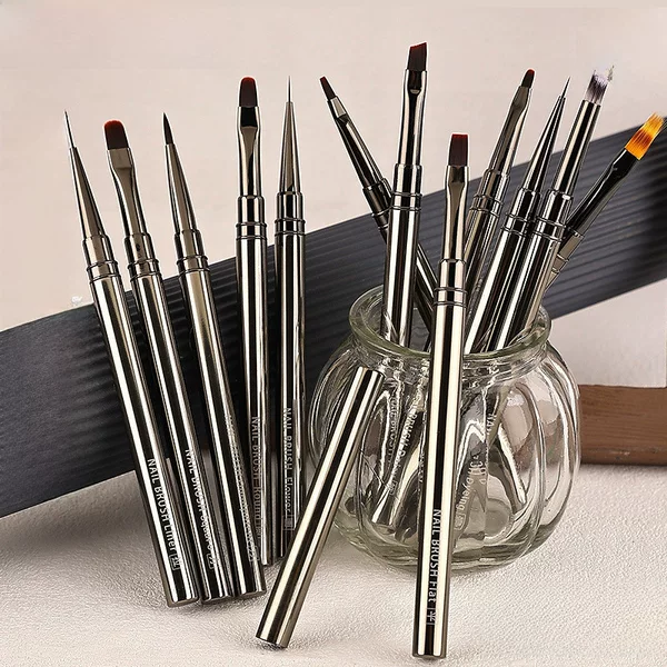Cross-Border Cardamom Nail Art Brush Set Full Set with Metal Handle, Round and Square Phototherapy Pens, Universal Pens, Gradient Painting Pens, and Flower Painting Pens