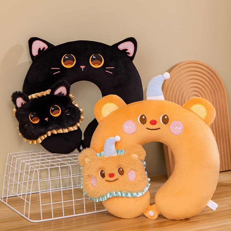 Cuscino da viaggio in memory foam butter bear con mascherina gatto_voghion.com