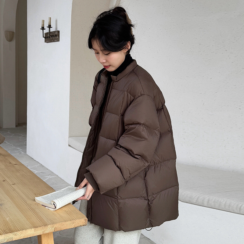 韩系圆领羽绒棉服女中长款2025年新款保暖时尚简约棉衣棉袄外套潮|undefined