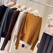 斜肩蝙蝠袖毛衣针织衫女2025秋季高级感气质软糯宽松显瘦百搭上衣