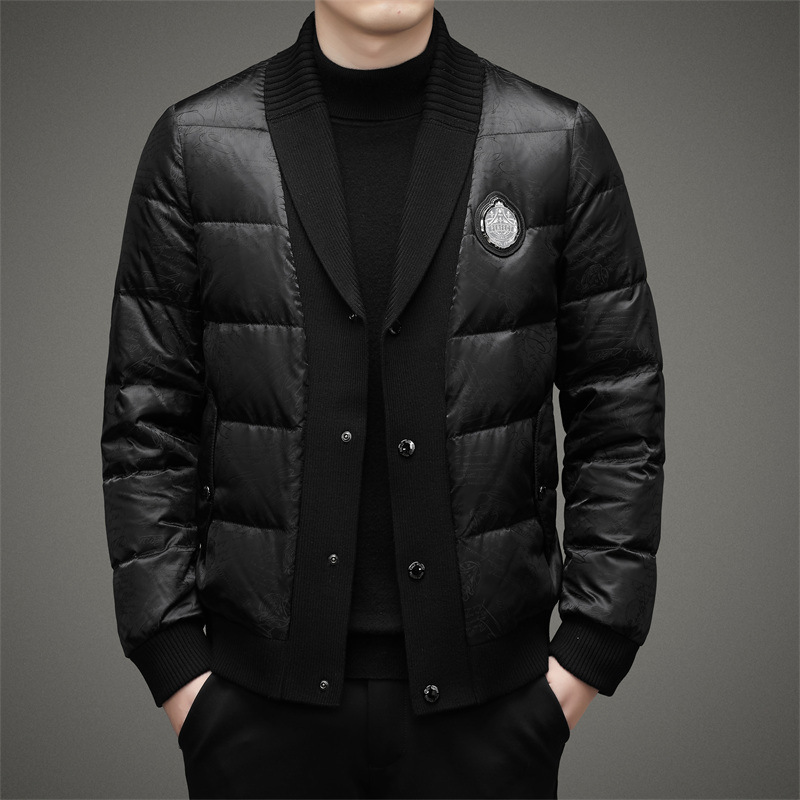 Tommy Hilfiger Men's down Jacket Winter Thickened Warm Stylish Jacquard Knit Green Fruit Collar Duck down Coat for Men