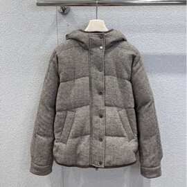 25Fw秋冬新款 两面穿羊毛人字纹连帽羽绒服日韩休闲