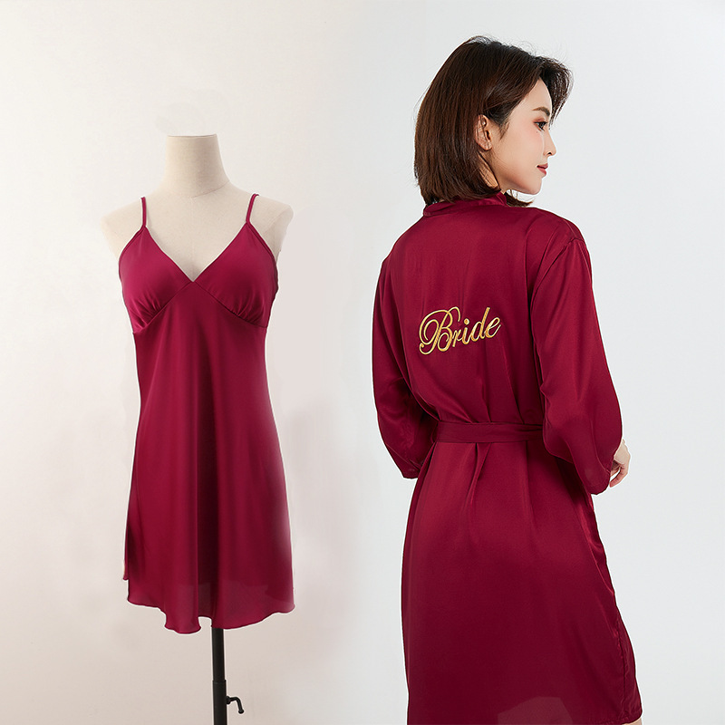bride gown morning gown lady nightgown wedding makeup bridesmaid group wedding kimono ice silk satin bathrobe
