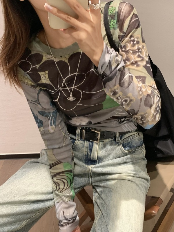 早秋新款jn*y 两色抽象艺术感网纱长袖T恤皮肤衣小红书博主推荐|undefined