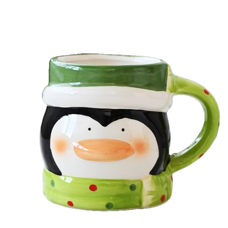 Taza de cerámica temática de Navidad Papá Noel pingüino forma taza de agua Qin Sheng regalo de cerámica taza de regalo de vacaciones