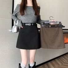 高级纹理设计感加厚毛呢半身裙女冬季新款纯色高腰显瘦a字短裙子