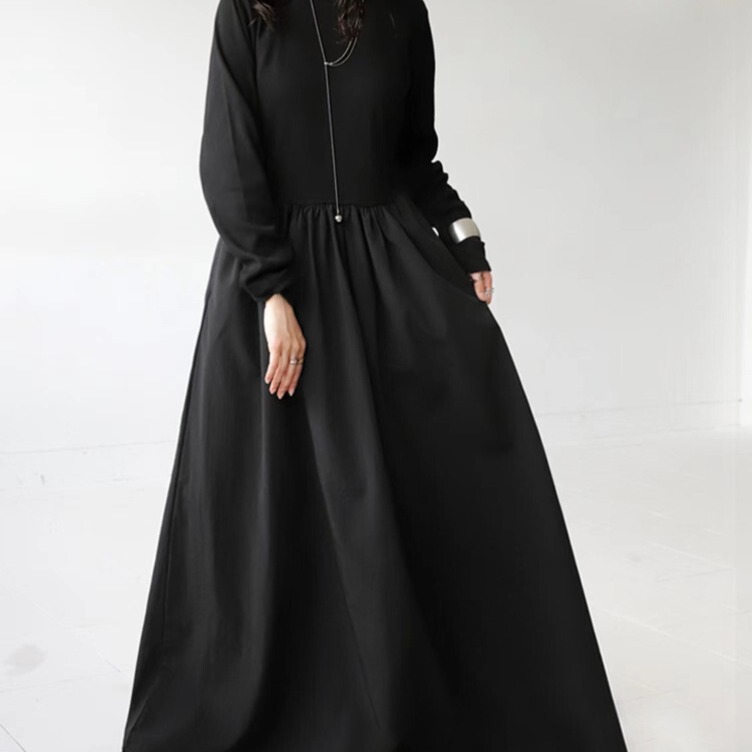 2023 Japanese Style Knitwear Fabric Splicing Cotton and Linen Maxi Dress