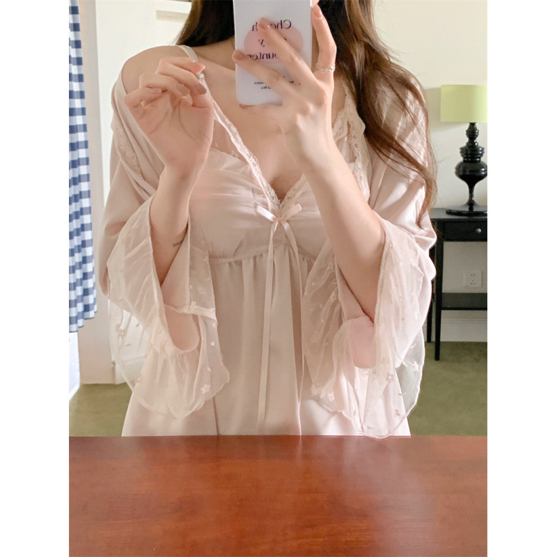 韩国ins女士春秋新法式甜美清新少女带胸垫三件套家居服睡衣套装|undefined