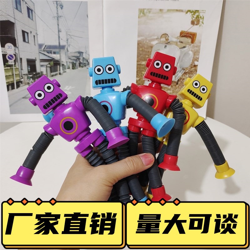 Robot luminoso explosivo transfronterizo, tubo estirable, tubo estirable, ventosa, tubo telescópico, puesto de juguetes de descompresión para niños
