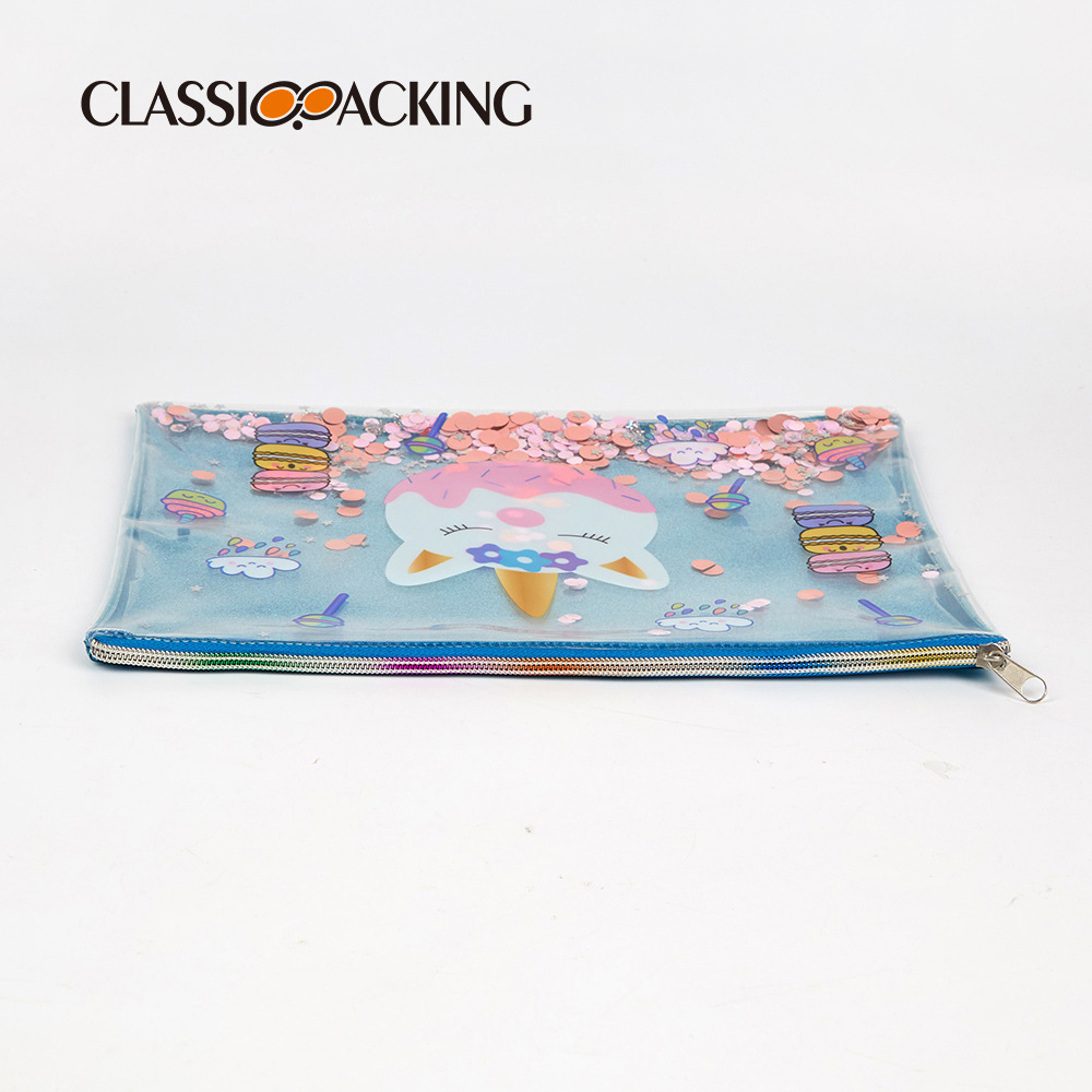 Bolsa de almacenamiento simple patrón de dibujos animados material de película suave de PVC bolsa de cremallera lápiz de cejas sombra de ojos bolsa de cepillo se puede imprimir logo