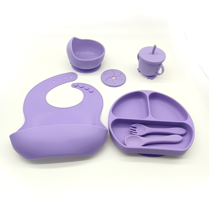 Complemento alimenticio transfronterizo para niños, plato de silicona, plato de suplemento alimenticio para bebés, plato de comida sonriente de seis piezas, vajilla para alimentación maternoinfantil al por mayor