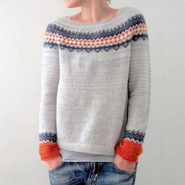 Amazon's New European and American Style Faux Sweater for Women, Wish Hot-Selling Round-Neck Color-Block Loose Fashion Pullover Knitwear with Print Amazon's New European and American Style Faux Sweater for Women, Wish Hot-Selling Round-Neck Color-Block Loose Fashion Pullover Knitwear with Print