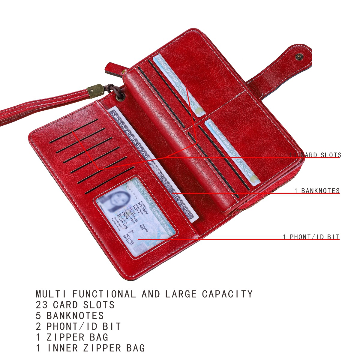 Frau Einfarbig Pu-Leder Reißverschluss Brieftaschen display picture 3