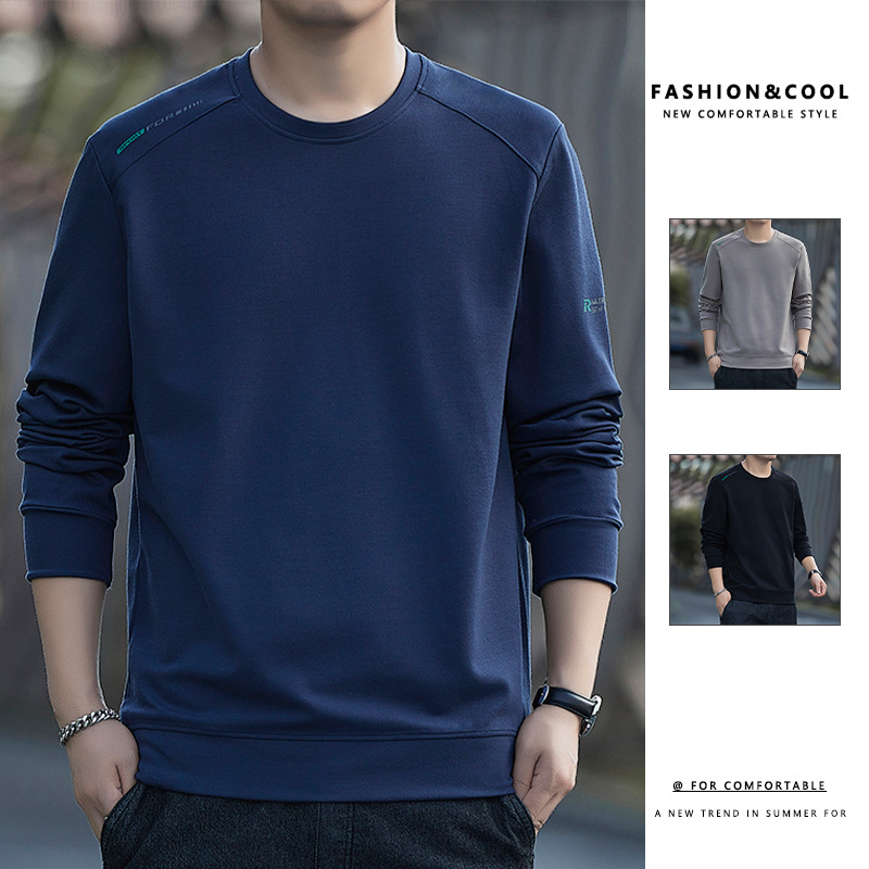 Otoño y invierno camiseta de algodón 2024 camiseta de manga larga hombre cuello redondo chaqueta grande suelta chaqueta de moda impresa LOGO