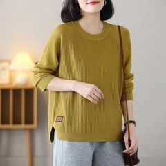 秋冬セーターの女性の新しい丸首を大きくして、大きなサイズの純色の上着を隠します。