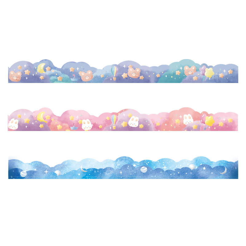 Cinta de encaje, cuenta de mano de nube de fantasía, con pegatinas de cuenta de mano y borde de papel, pegatinas de paisajismo de decoración de corazón de niña linda
