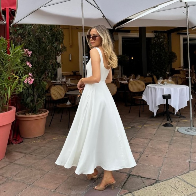 A588DS European And American Cross-Border 2024 Summer New Solid Color Square Neck Sleeveless Strap Long Fashion Women's_ecoleips.com