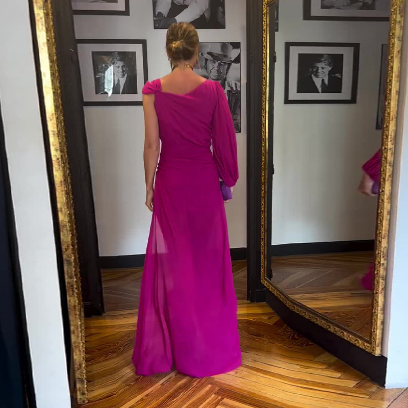 Women's Clothing solid color fashion oblique collar raglan sleeve slim temperament dress_mkmklike.com