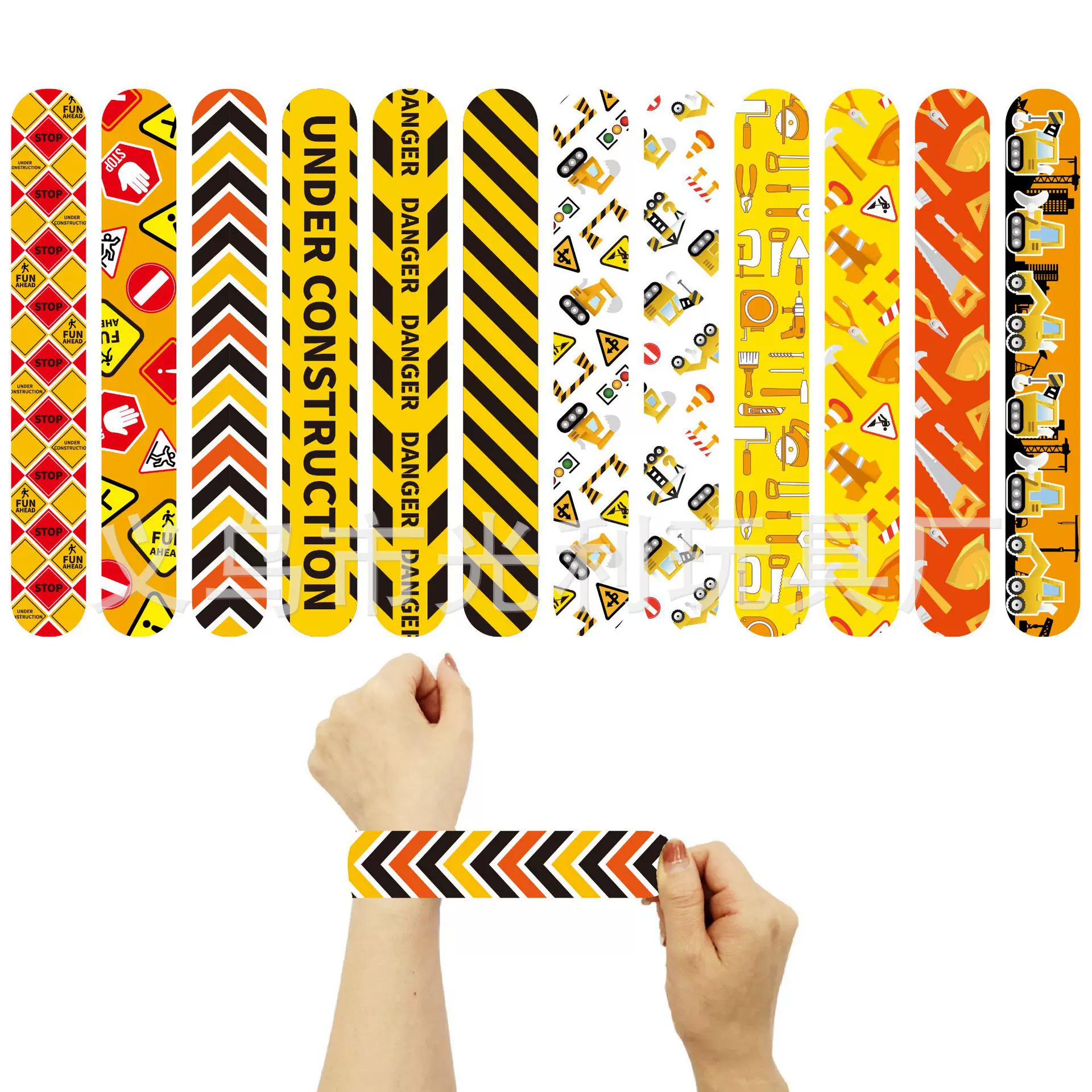 跨境工程车啪啪圈 施工区系类拍拍圈 建筑派对手环主题派对手镯