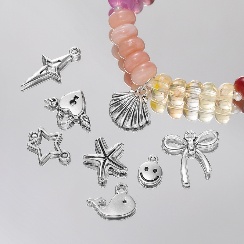 Cross-Border New Product Zinc Alloy Ancient Silver Pendant Shell Five-Pointed Star Bow Pendant DIY Beading Material Small Pendant