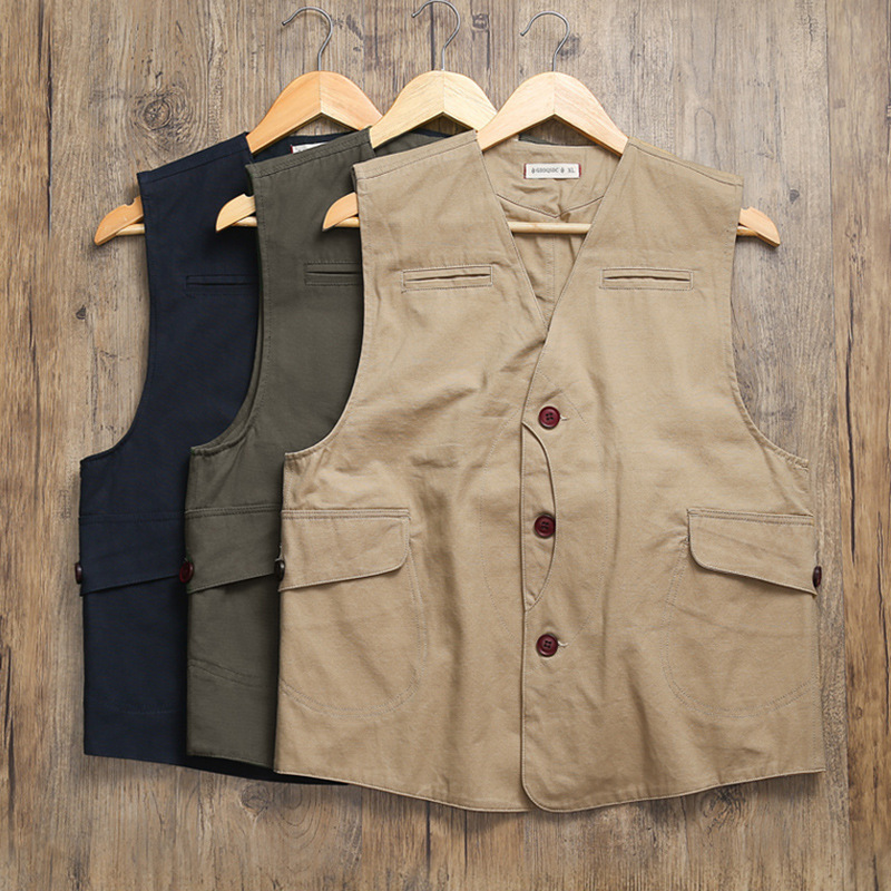 Multi-Pocket Work Vest for Men, American Retro Canvas Photography Men's Inner Vest, Casual Reversible Design