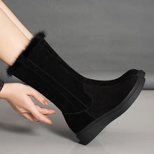 時尚女靴2021冬季新款真皮平底保暖加絨防滑厚底中筒雪地靴女鞋
