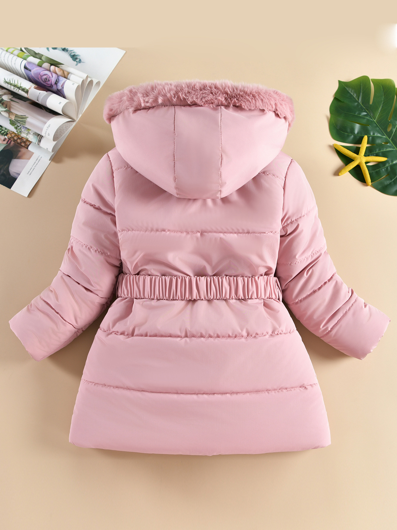 Winter Korean Style Girls' Mid Length Cotton Padded Jacket Western Style Heart Shaped Rhombus Pattern Cotton Padded Jacket With Fur Collar_voghion.com