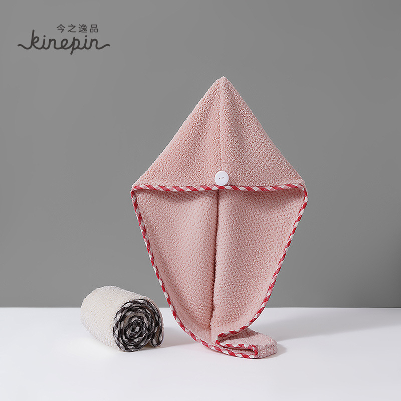 sombrero de cabello seco de coral de alta densidad mujer absorción suave toallas de lavado de cabello fibra fina sombrero de baño bordes fábrica al por mayor