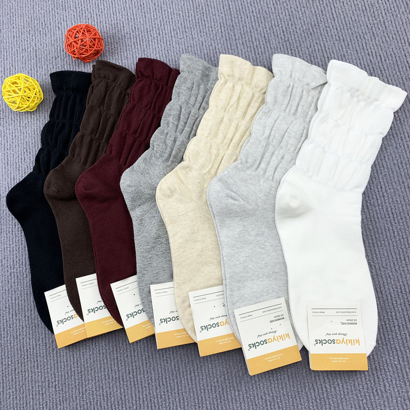 WC321 South Korea Socks Autumn and Winter New Women's Cotton Simple Candy Color Pleated Korean Women's Socks