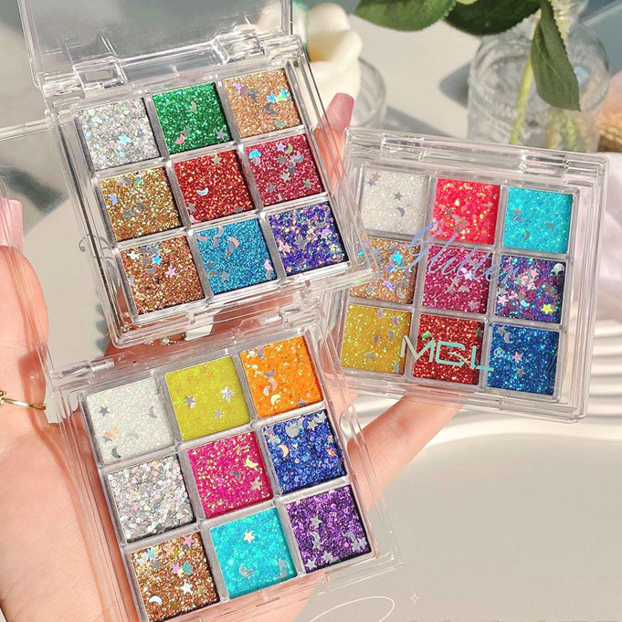 Mgl Glitter Nine-Color Eyeshadow Glue-Free Gel Glitter Makeup for Performance Stage Colorful Makeup Special for Performances