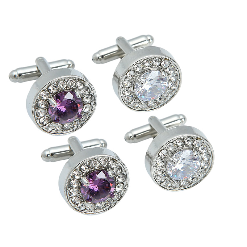 New Shirt Diamond Cufflinks Zinc Alloy Men's Round Zircon Cufflinks_voghion.com
