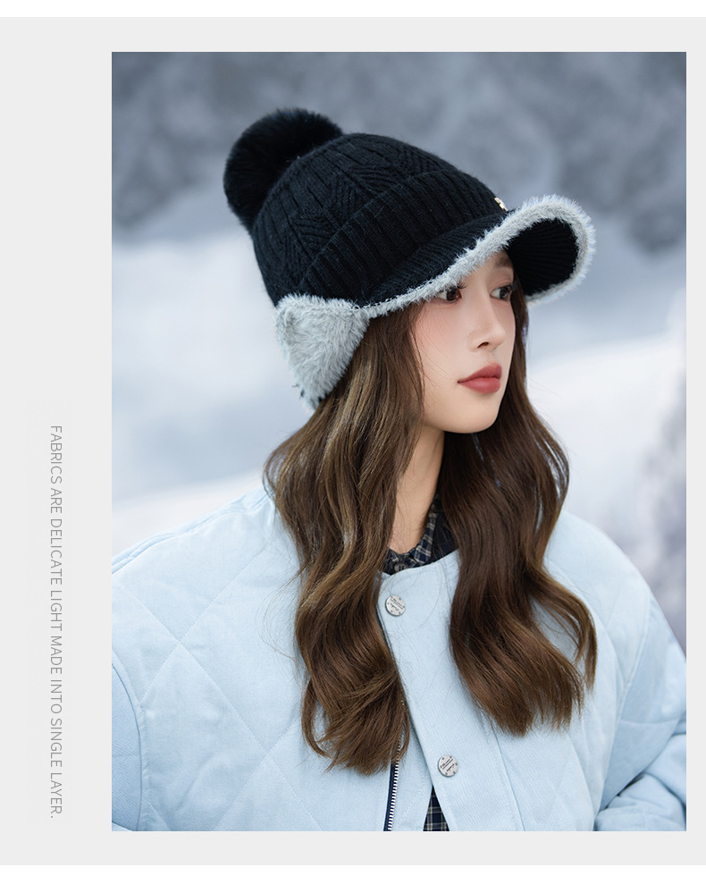 Autunno Inverno Nuovo G Label Bicolore Paraorecchie sfilacciato Esterno Foderato in pile Ispessito Antifreddo Caldo Viso-snellente Lavorato a maglia_voghion.com