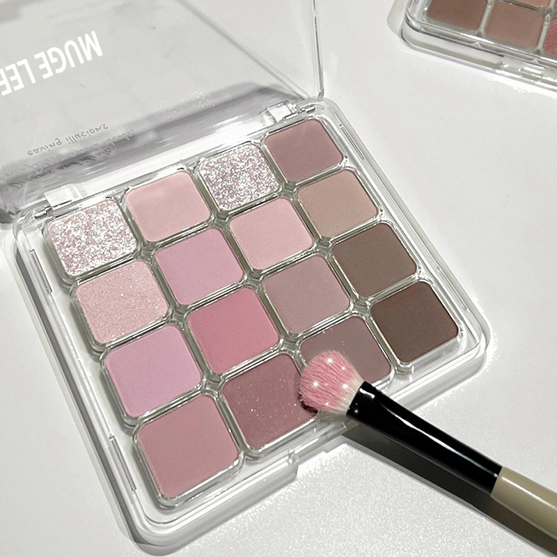 Mugeleen 16-Color Square Eyeshadow Palette Korean Style Pink Brown Honeydew Matte Pearlescent Glitter Blush Blue Eyeshadow Palette