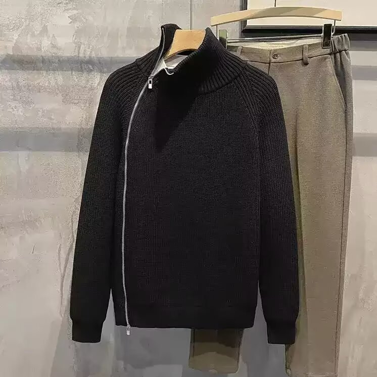Cuello medio alto prueba de personalidad con cremallera camiseta de punto suéter hombre viejo estilo de negocios otoño invierno suéter de tendencia fábrica transfronteriza al por mayor image 8