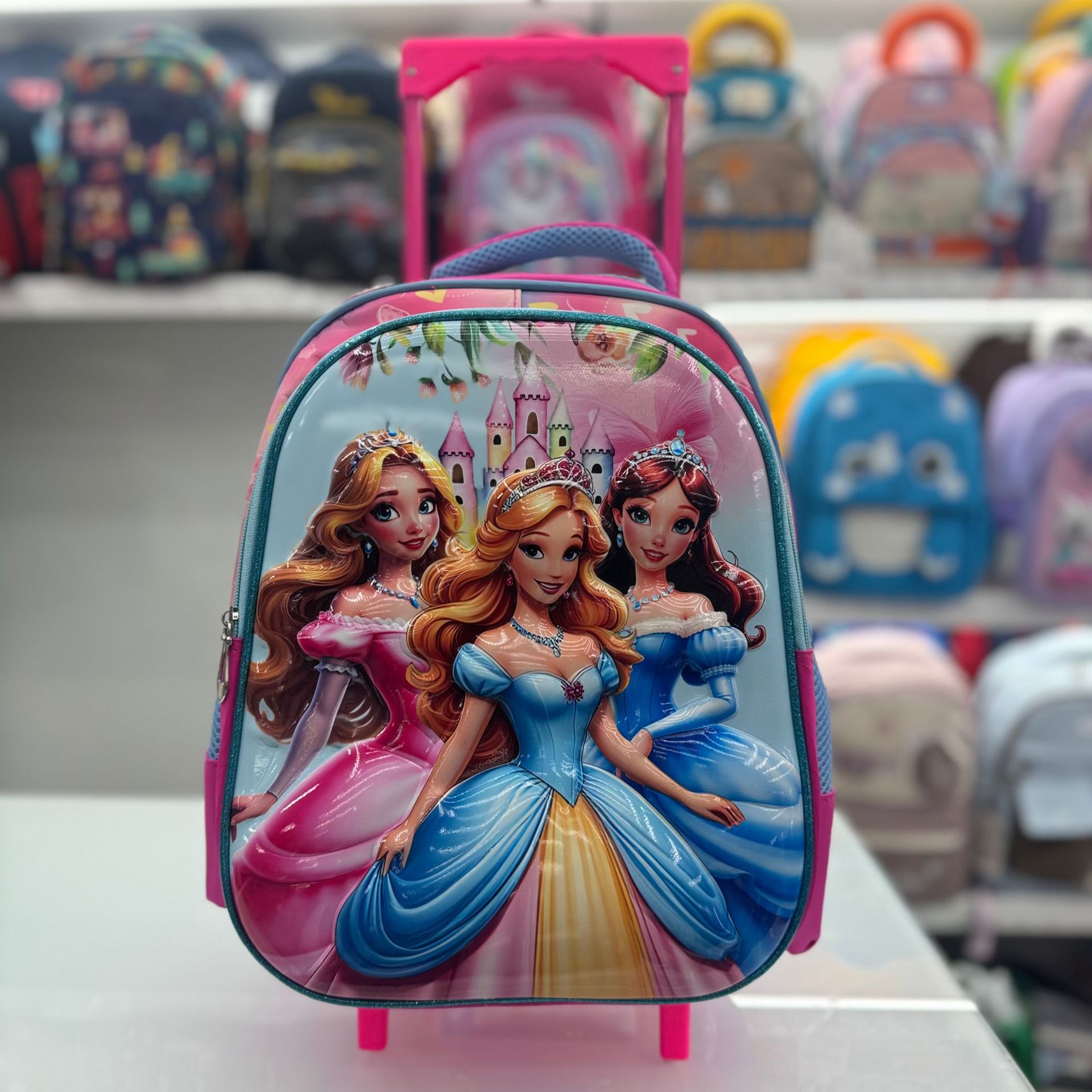Mochila Escolar con Ruedas Infantil 3D 14 Pulgadas de Nailon Impermeable y Ligera para Escuela