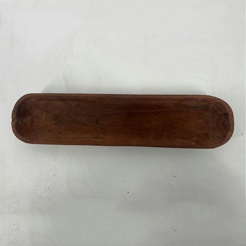 Cross-Border European and American Style Retro Dark Brown Wooden Dough Bowl Decorative Long Wooden Plate Hand-Carved Living Room Ornament Plate Cross-Border European and American Style Retro Dark Brown Wooden Dough Bowl Decorative Long Wooden Plate Hand-Carved Living Room Ornament Plate