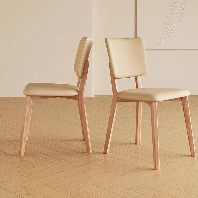 Sillas de comedor de madera maciza, sillas de mesa de comedor modernas y simples, taburetes de cuero nórdicos de restaurante japonés.