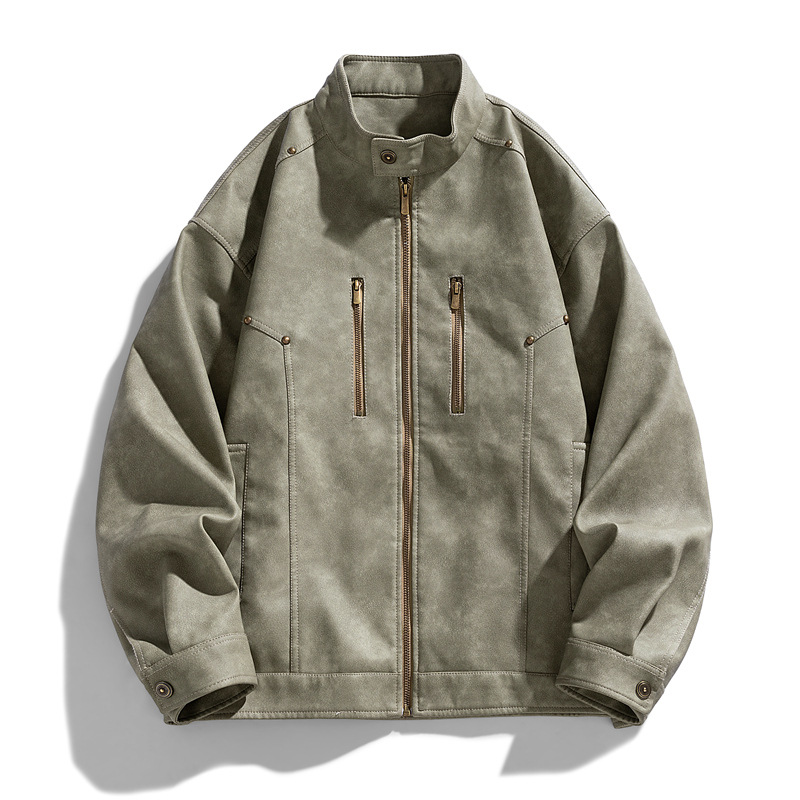 Chaqueta de cuero PU otoño / invierno 2023 nueva chaqueta de tendencia con solapa para hombres suelta y versátil chaqueta de abrigo casual