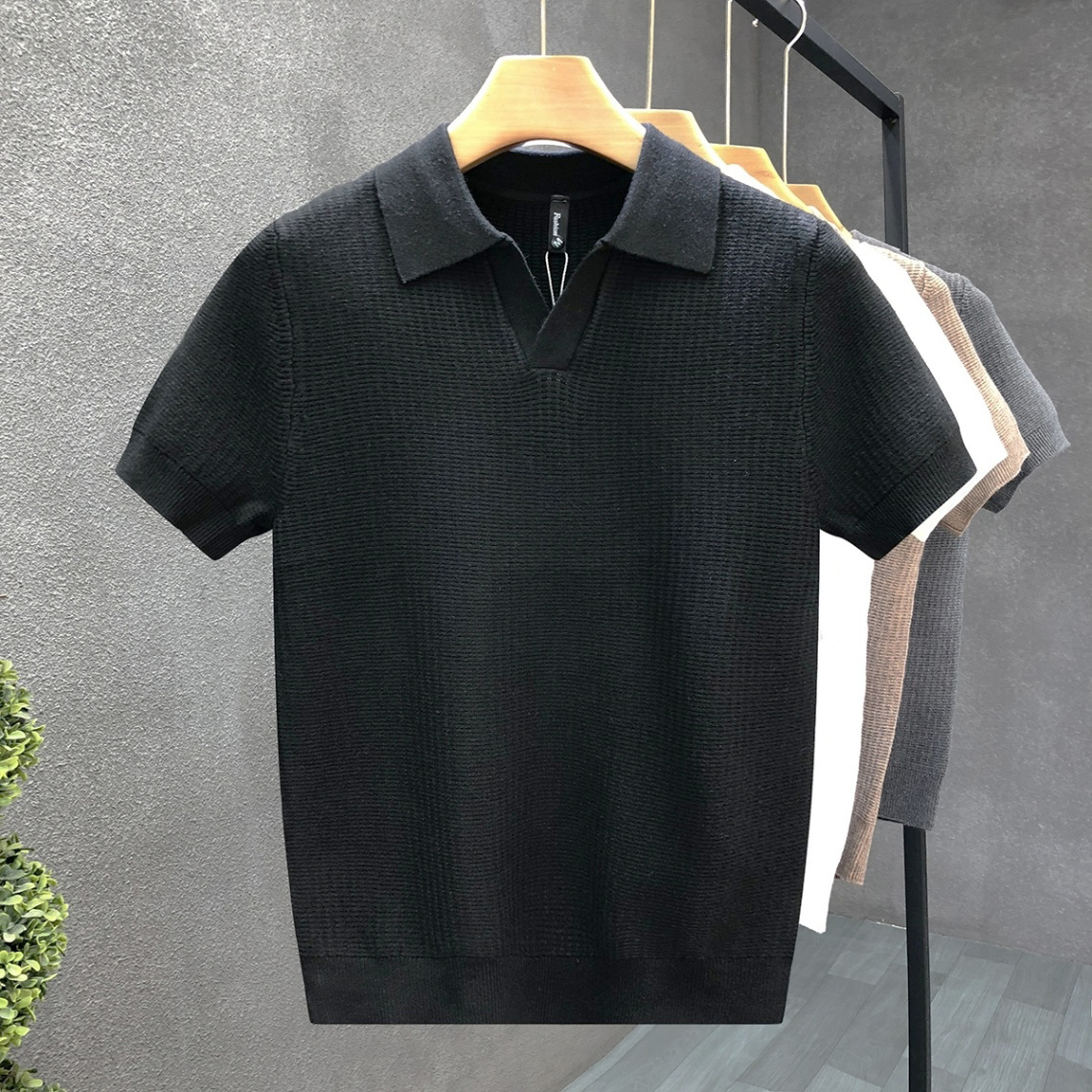 Camisa POLO suéter de manga corta con cuello en V para hombre, seda de hielo transpirable de verano de negocios delgados, versión coreana, comercio exterior transfronterizo al por mayor