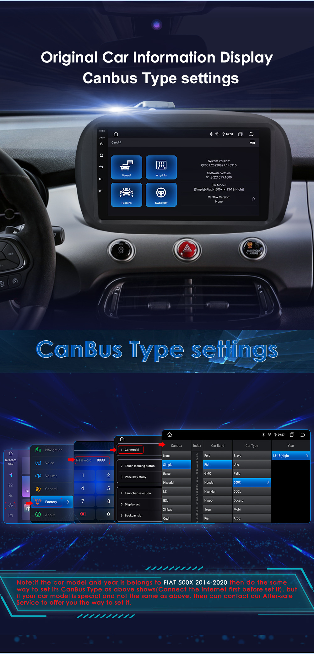 9-inch suitable for 14-20 Fiat 500X Android car central control large screen navigator Wireless carplay