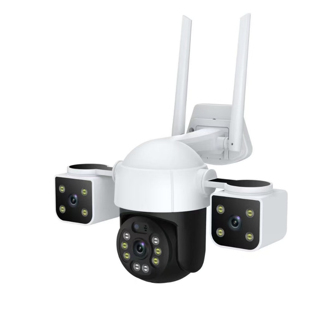 新品三目摄像无死角监控摄像头全彩夜视安防三画面防水高清摄像头